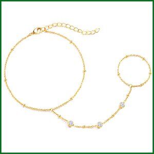 Gold Plated Bracelet Set Stackable Dainty Thick Cuff Beaded Hand Chain Jewelry